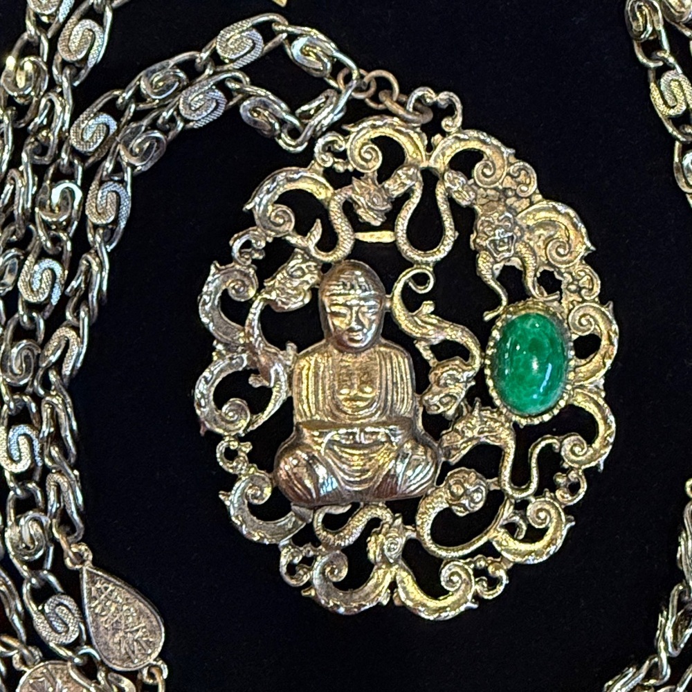Gold and Green Buddha Pendant Necklace